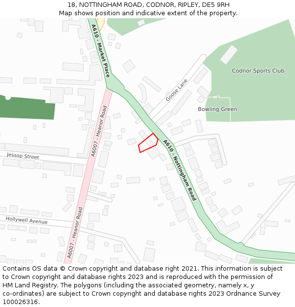 18, NOTTINGHAM ROAD, CODNOR, RIPLEY, DE5 9RH: Location map and indicative extent of plot