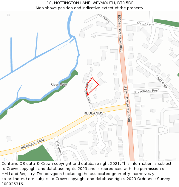 18, NOTTINGTON LANE, WEYMOUTH, DT3 5DF: Location map and indicative extent of plot