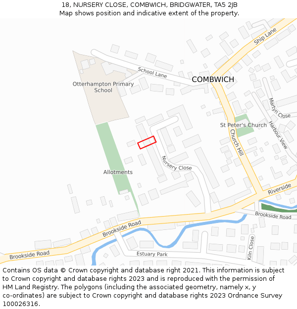 18, NURSERY CLOSE, COMBWICH, BRIDGWATER, TA5 2JB: Location map and indicative extent of plot