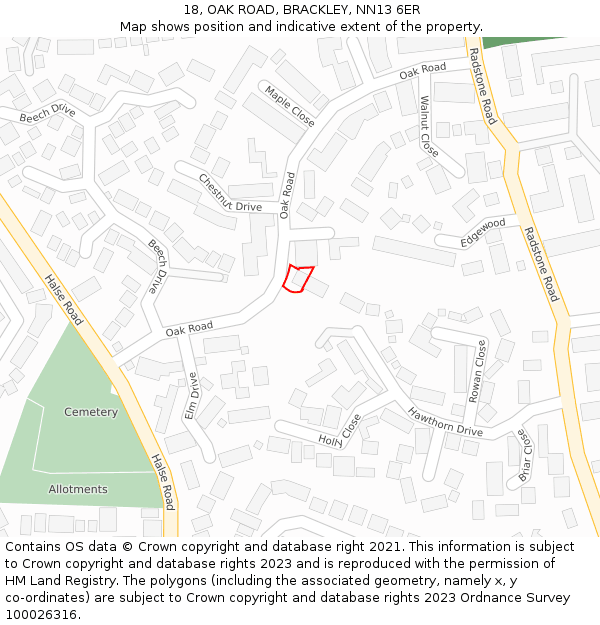 18, OAK ROAD, BRACKLEY, NN13 6ER: Location map and indicative extent of plot