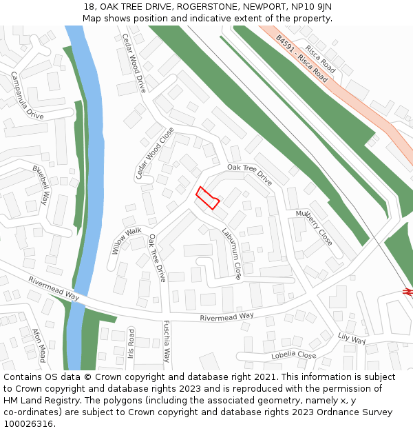 18, OAK TREE DRIVE, ROGERSTONE, NEWPORT, NP10 9JN: Location map and indicative extent of plot
