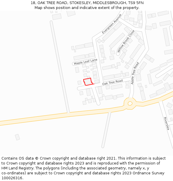 18, OAK TREE ROAD, STOKESLEY, MIDDLESBROUGH, TS9 5FN: Location map and indicative extent of plot