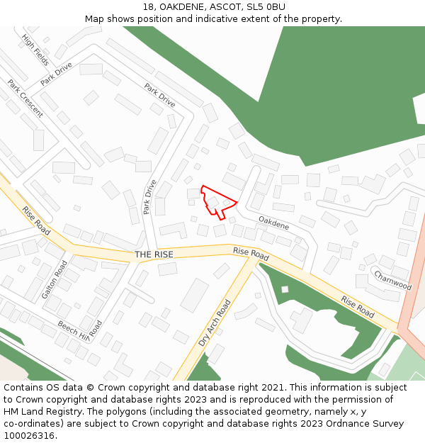 18, OAKDENE, ASCOT, SL5 0BU: Location map and indicative extent of plot