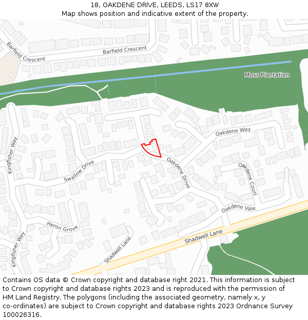 18, OAKDENE DRIVE, LEEDS, LS17 8XW: Location map and indicative extent of plot