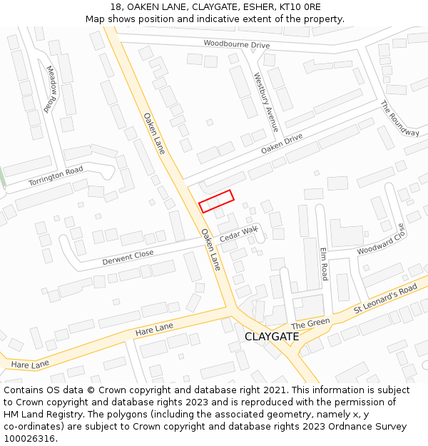 18, OAKEN LANE, CLAYGATE, ESHER, KT10 0RE: Location map and indicative extent of plot
