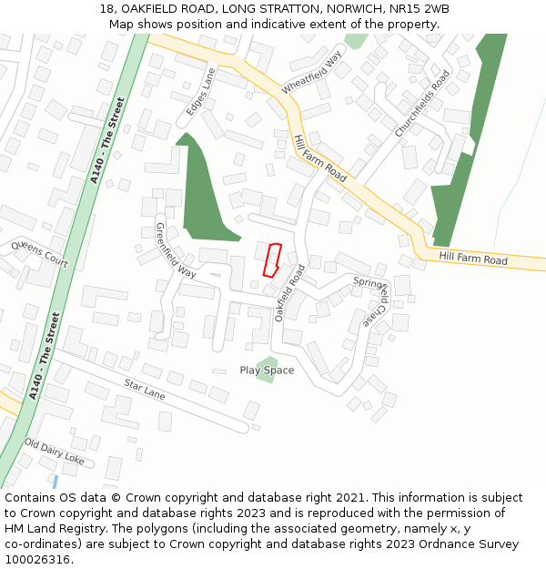 18, OAKFIELD ROAD, LONG STRATTON, NORWICH, NR15 2WB: Location map and indicative extent of plot