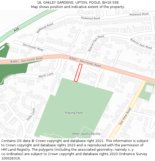 18, OAKLEY GARDENS, UPTON, POOLE, BH16 5SE: Location map and indicative extent of plot