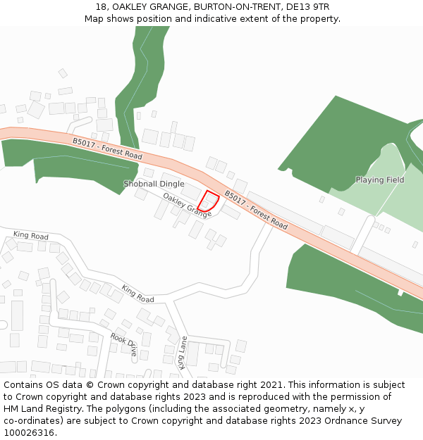 18, OAKLEY GRANGE, BURTON-ON-TRENT, DE13 9TR: Location map and indicative extent of plot