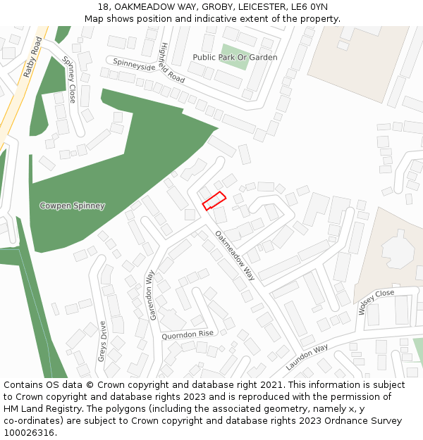 18, OAKMEADOW WAY, GROBY, LEICESTER, LE6 0YN: Location map and indicative extent of plot