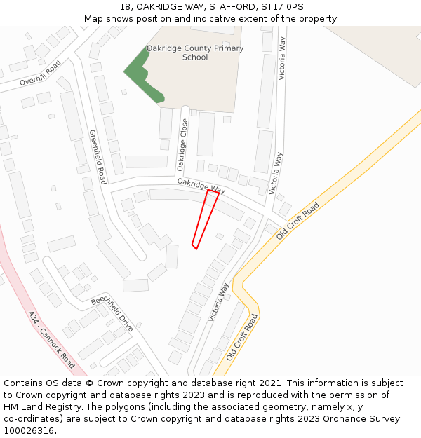 18, OAKRIDGE WAY, STAFFORD, ST17 0PS: Location map and indicative extent of plot
