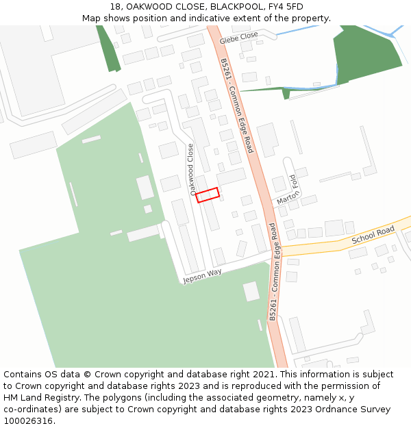 18, OAKWOOD CLOSE, BLACKPOOL, FY4 5FD: Location map and indicative extent of plot