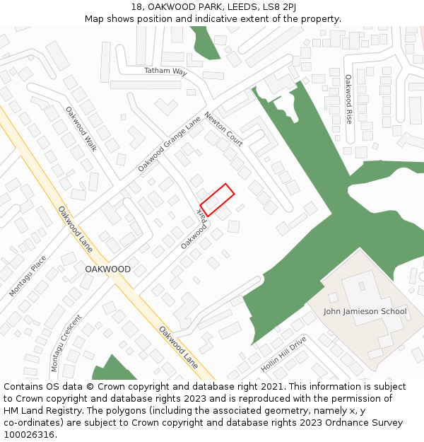 18, OAKWOOD PARK, LEEDS, LS8 2PJ: Location map and indicative extent of plot