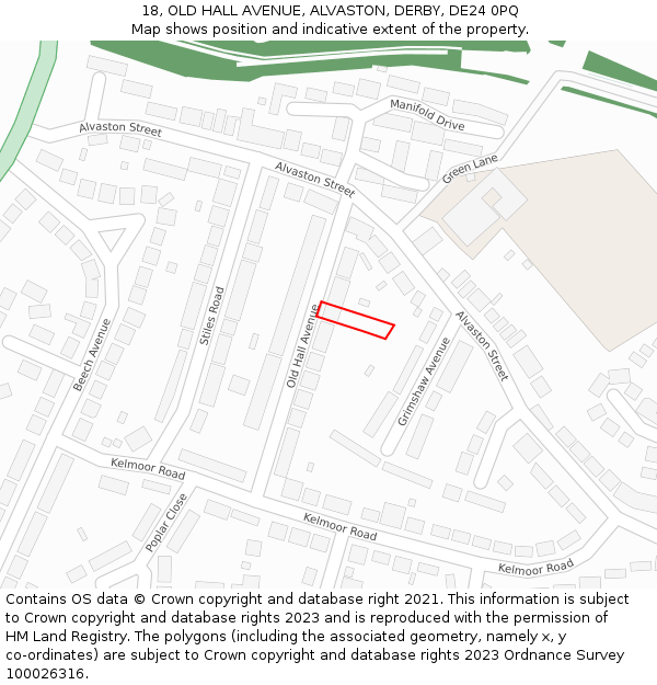 18, OLD HALL AVENUE, ALVASTON, DERBY, DE24 0PQ: Location map and indicative extent of plot