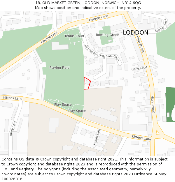 18, OLD MARKET GREEN, LODDON, NORWICH, NR14 6QG: Location map and indicative extent of plot