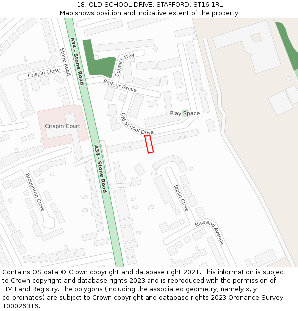 18, OLD SCHOOL DRIVE, STAFFORD, ST16 1RL: Location map and indicative extent of plot