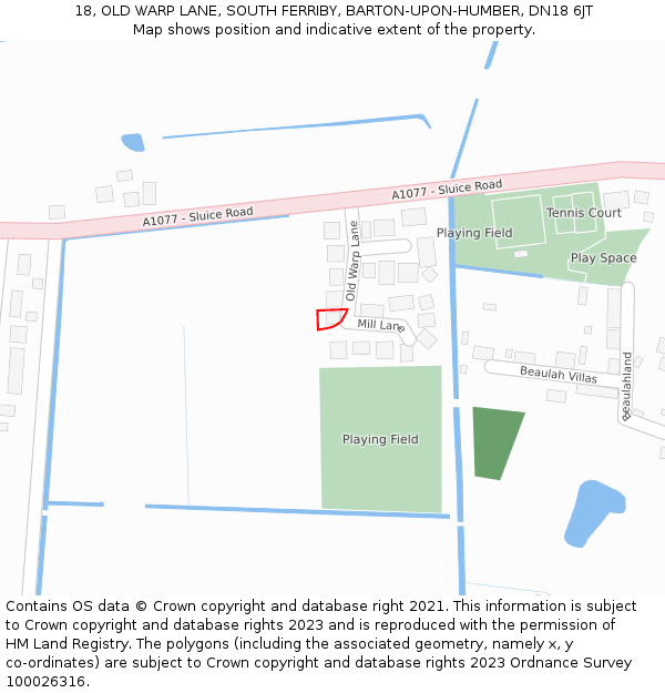 18, OLD WARP LANE, SOUTH FERRIBY, BARTON-UPON-HUMBER, DN18 6JT: Location map and indicative extent of plot