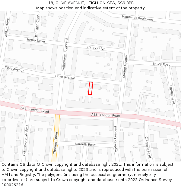 18, OLIVE AVENUE, LEIGH-ON-SEA, SS9 3PR: Location map and indicative extent of plot