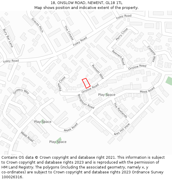 18, ONSLOW ROAD, NEWENT, GL18 1TL: Location map and indicative extent of plot
