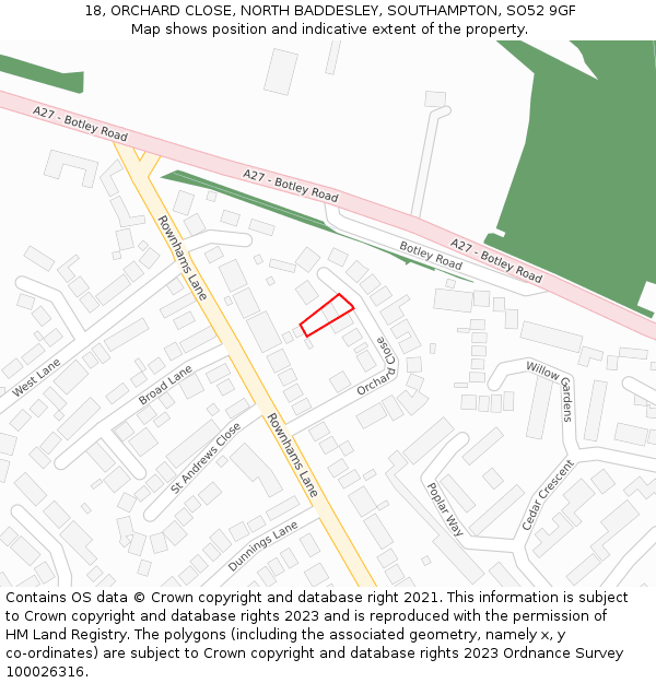 18, ORCHARD CLOSE, NORTH BADDESLEY, SOUTHAMPTON, SO52 9GF: Location map and indicative extent of plot