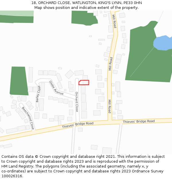 18, ORCHARD CLOSE, WATLINGTON, KING'S LYNN, PE33 0HN: Location map and indicative extent of plot