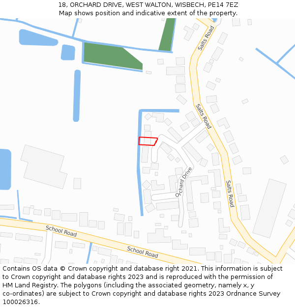 18, ORCHARD DRIVE, WEST WALTON, WISBECH, PE14 7EZ: Location map and indicative extent of plot