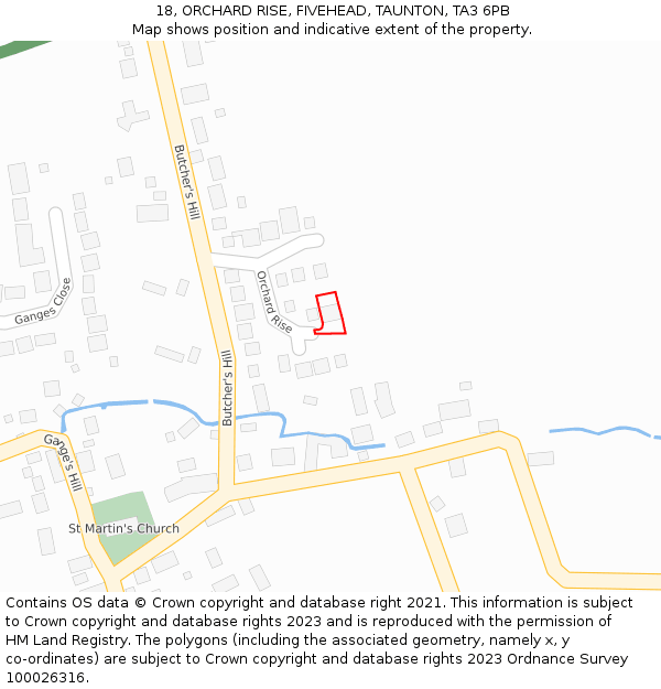 18, ORCHARD RISE, FIVEHEAD, TAUNTON, TA3 6PB: Location map and indicative extent of plot