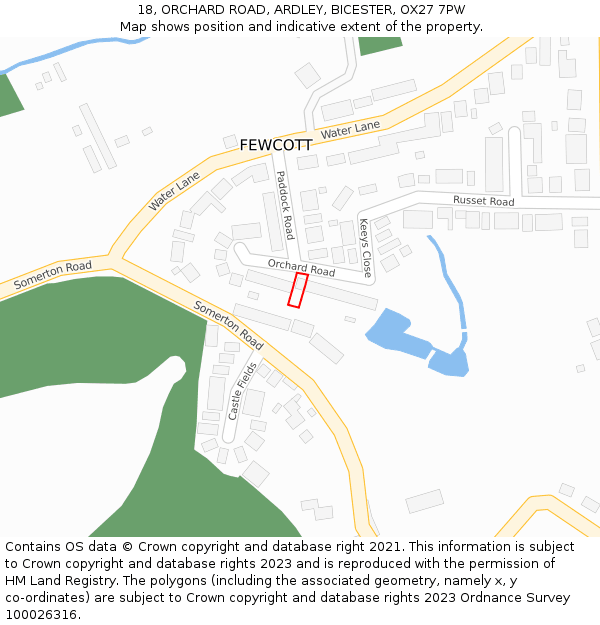 18, ORCHARD ROAD, ARDLEY, BICESTER, OX27 7PW: Location map and indicative extent of plot