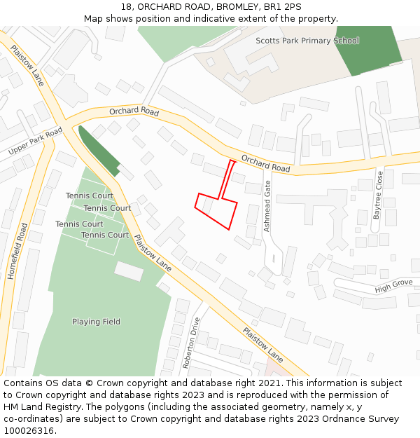 18, ORCHARD ROAD, BROMLEY, BR1 2PS: Location map and indicative extent of plot