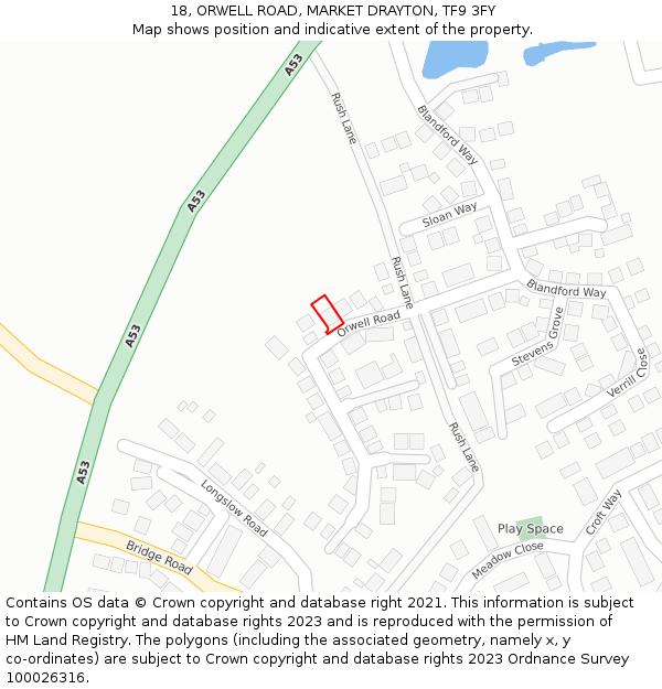 18, ORWELL ROAD, MARKET DRAYTON, TF9 3FY: Location map and indicative extent of plot
