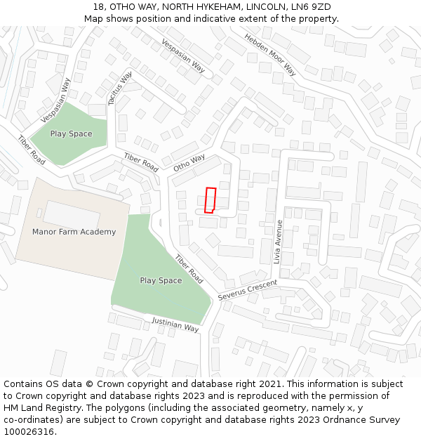 18, OTHO WAY, NORTH HYKEHAM, LINCOLN, LN6 9ZD: Location map and indicative extent of plot