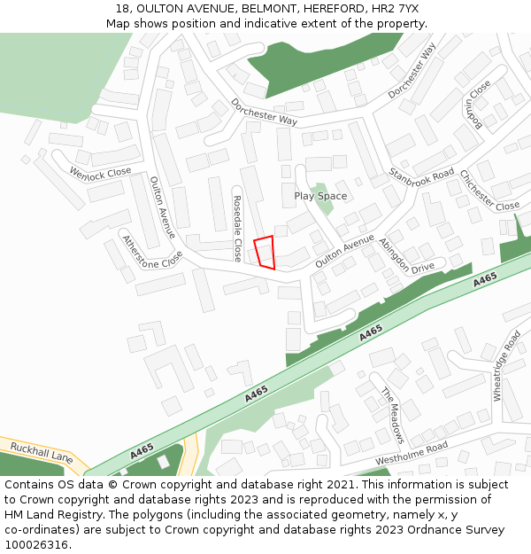 18, OULTON AVENUE, BELMONT, HEREFORD, HR2 7YX: Location map and indicative extent of plot