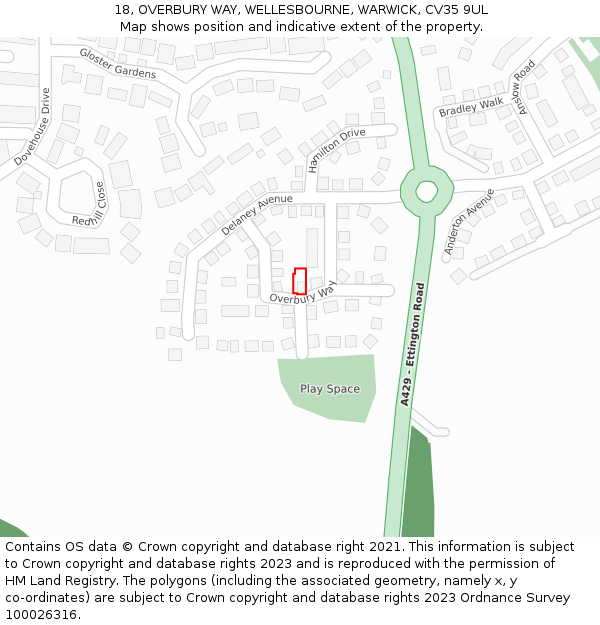 18, OVERBURY WAY, WELLESBOURNE, WARWICK, CV35 9UL: Location map and indicative extent of plot
