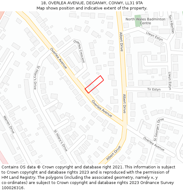 18, OVERLEA AVENUE, DEGANWY, CONWY, LL31 9TA: Location map and indicative extent of plot