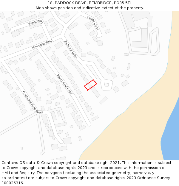 18, PADDOCK DRIVE, BEMBRIDGE, PO35 5TL: Location map and indicative extent of plot