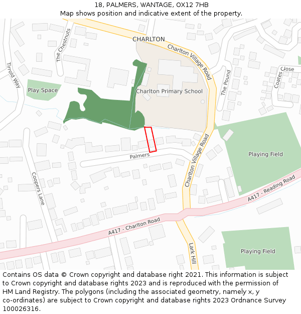 18, PALMERS, WANTAGE, OX12 7HB: Location map and indicative extent of plot