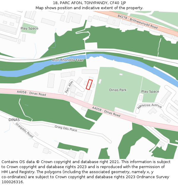 18, PARC AFON, TONYPANDY, CF40 1JP: Location map and indicative extent of plot