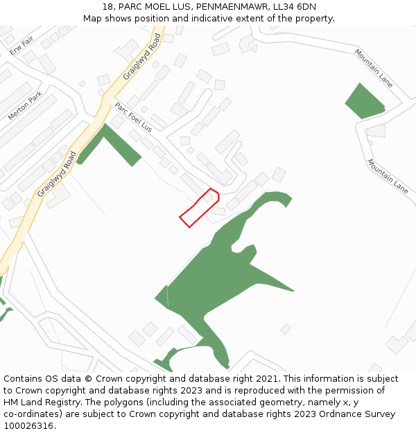 18, PARC MOEL LUS, PENMAENMAWR, LL34 6DN: Location map and indicative extent of plot
