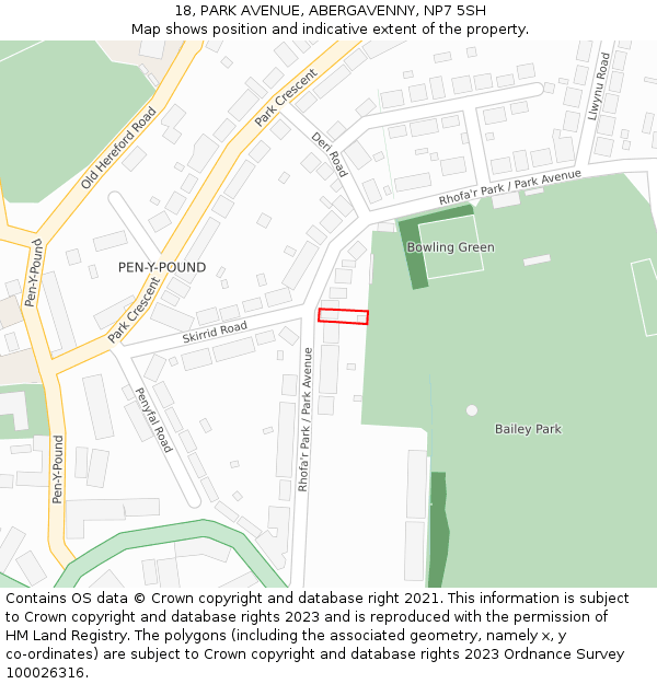 18, PARK AVENUE, ABERGAVENNY, NP7 5SH: Location map and indicative extent of plot