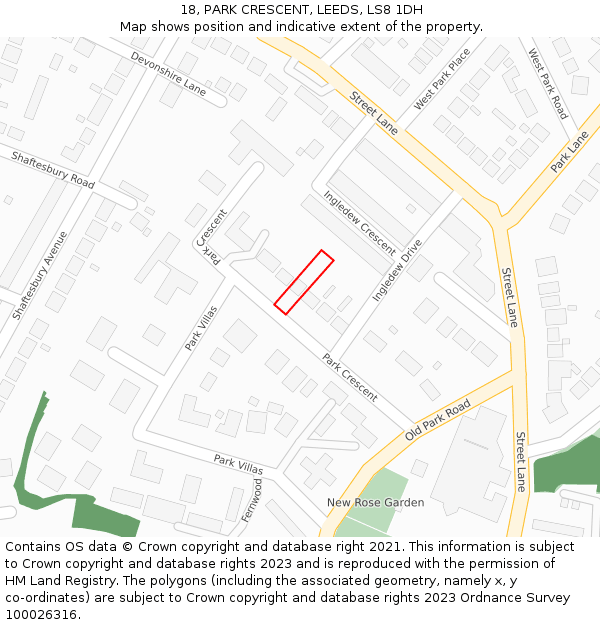 18, PARK CRESCENT, LEEDS, LS8 1DH: Location map and indicative extent of plot