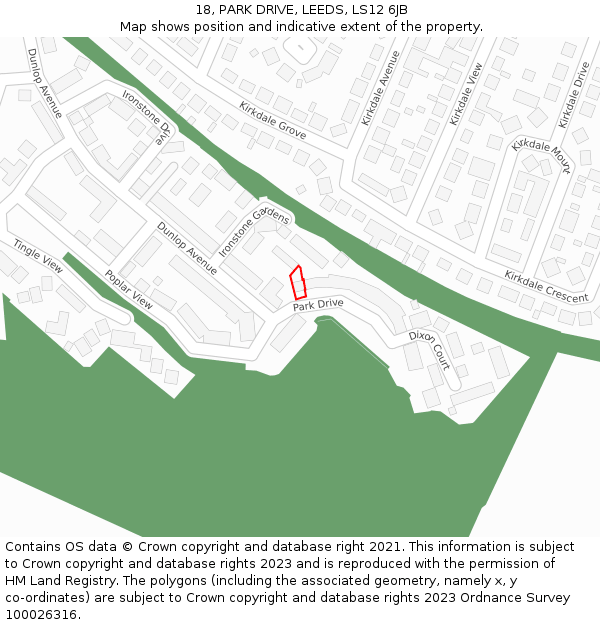 18, PARK DRIVE, LEEDS, LS12 6JB: Location map and indicative extent of plot