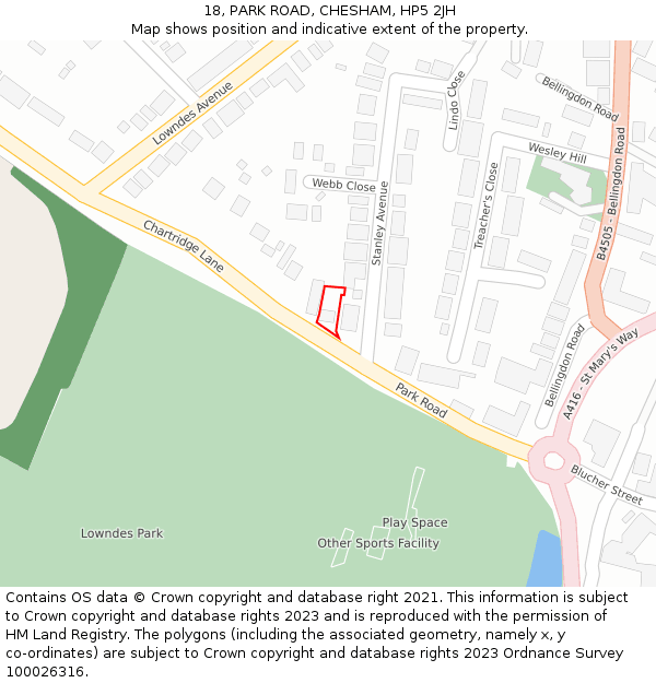 18, PARK ROAD, CHESHAM, HP5 2JH: Location map and indicative extent of plot