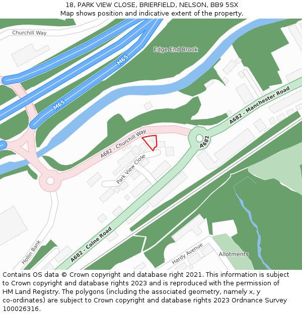 18, PARK VIEW CLOSE, BRIERFIELD, NELSON, BB9 5SX: Location map and indicative extent of plot