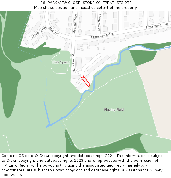 18, PARK VIEW CLOSE, STOKE-ON-TRENT, ST3 2BF: Location map and indicative extent of plot