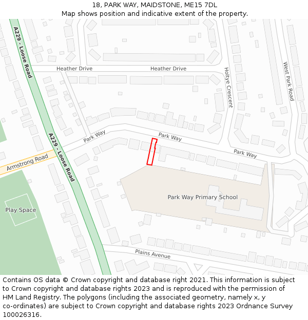 18, PARK WAY, MAIDSTONE, ME15 7DL: Location map and indicative extent of plot