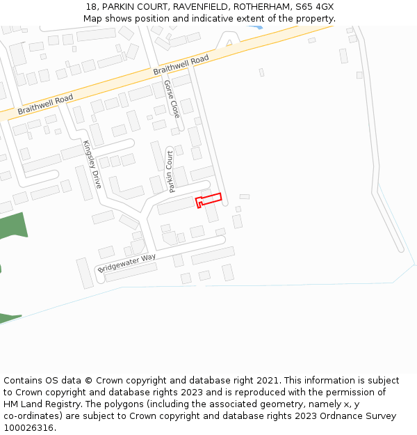 18, PARKIN COURT, RAVENFIELD, ROTHERHAM, S65 4GX: Location map and indicative extent of plot