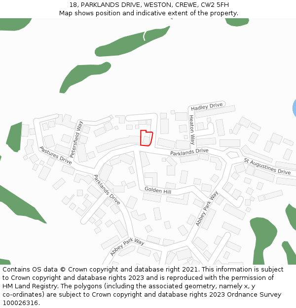 18, PARKLANDS DRIVE, WESTON, CREWE, CW2 5FH: Location map and indicative extent of plot