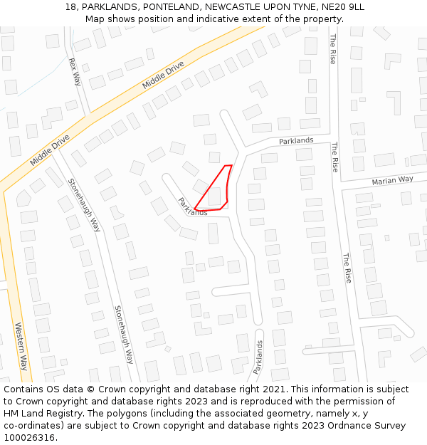 18, PARKLANDS, PONTELAND, NEWCASTLE UPON TYNE, NE20 9LL: Location map and indicative extent of plot