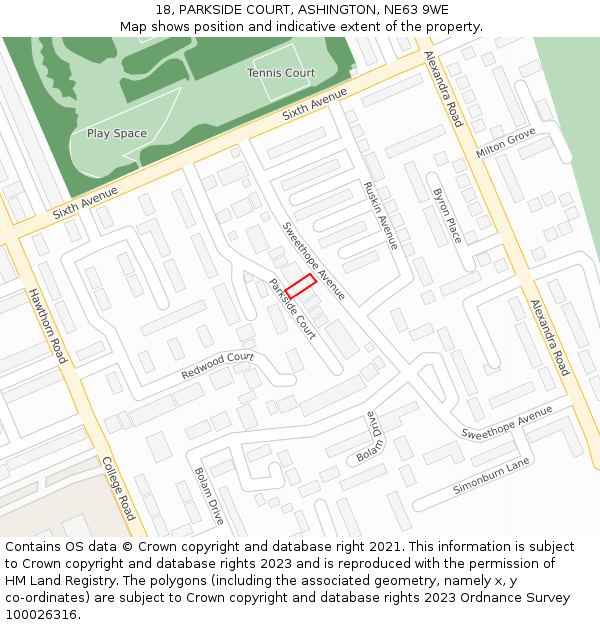 18, PARKSIDE COURT, ASHINGTON, NE63 9WE: Location map and indicative extent of plot