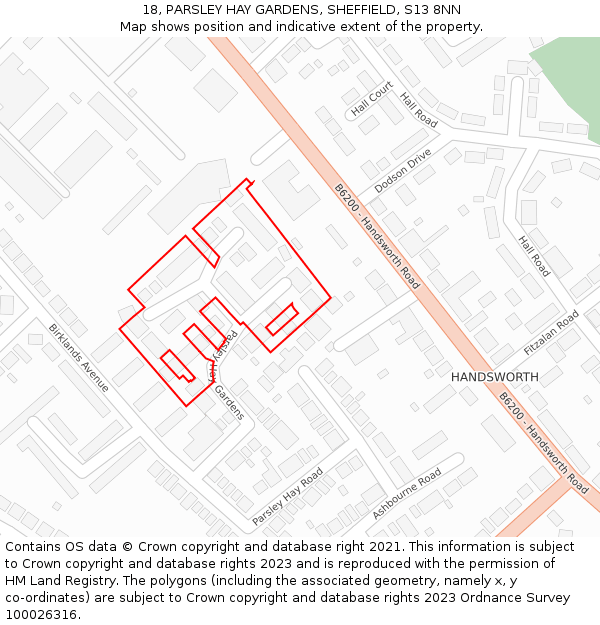 18, PARSLEY HAY GARDENS, SHEFFIELD, S13 8NN: Location map and indicative extent of plot