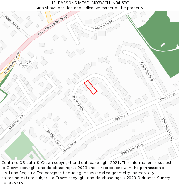18, PARSONS MEAD, NORWICH, NR4 6PG: Location map and indicative extent of plot